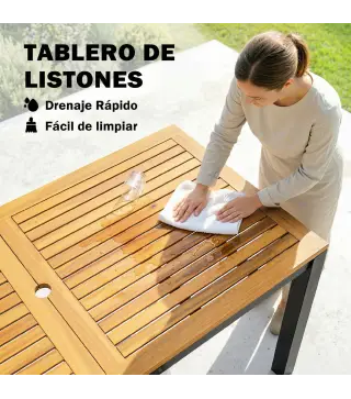 Mesa de Comedor de Jardín de Madera para 6 Personas con Superficie de Listones Orificio 150x75x75 cm Natural