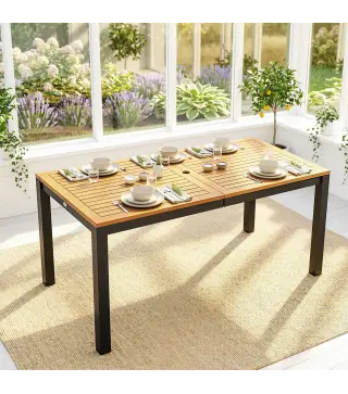 Mesa de Comedor de Jardín de Madera para 6 Personas con Superficie de Listones Orificio 150x75x75 cm Natural