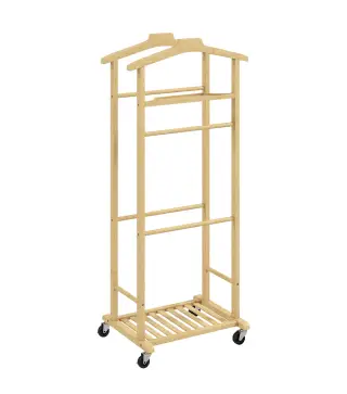 Galán de Noche de Bambú con Ruedas Colgadores Barras para Pantalones Bandeja y Zapatero 47x33,7x105,5 cm Natural