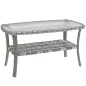 Mesa de Jardín Exterior Rectangular de Ratán con Estante Tablero de Vidrio Templado con Ondas 90x50x45 cm Gris Oscuro