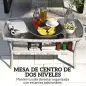 Mesa de Jardín Exterior Rectangular de Ratán con Estante Tablero de Vidrio Templado con Ondas 90x50x45 cm Gris Oscuro