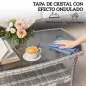 Mesa de Jardín Exterior Rectangular de Ratán con Estante Tablero de Vidrio Templado con Ondas 90x50x45 cm Gris Oscuro