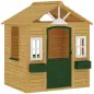 Casita Infantil Exterior e Interior de Madera Casita Infantil con 2 Maceteros 3 Ventanas Puerta para 3-8 Años Marrón