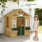Casita Infantil Exterior e Interior de Madera Casita Infantil con 2 Maceteros 3 Ventanas Puerta para 3-8 Años Marrón