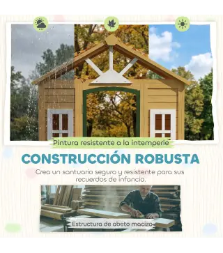 Casita Infantil Exterior e Interior de Madera Casita Infantil con 2 Maceteros 3 Ventanas Puerta para 3-8 Años Marrón