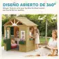 Casita Infantil Exterior e Interior de Madera Casita Infantil con 2 Maceteros 3 Ventanas Puerta para 3-8 Años Marrón