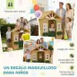 Casita Infantil Exterior e Interior de Madera Casita Infantil con 2 Maceteros 3 Ventanas Puerta para 3-8 Años Marrón