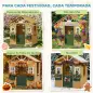 Casita Infantil Exterior e Interior de Madera Casita Infantil con 2 Maceteros 3 Ventanas Puerta para 3-8 Años Marrón