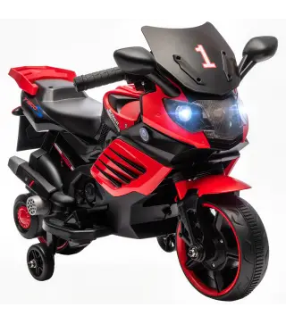 Moto Eléctrica para Niños 6V con Ruedas de Apoyo Música Faro para Niños de 18-36 Mesas Rojo