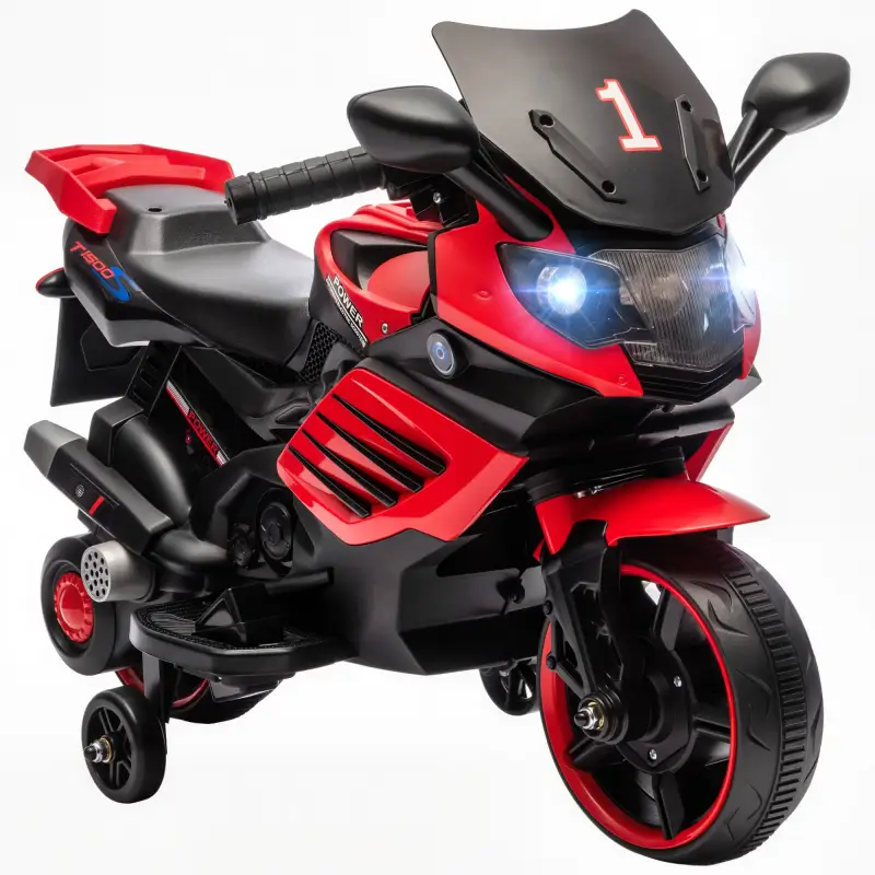 Moto Eléctrica para Niños 6V con Ruedas de Apoyo Música Faro para Niños de 18-36 Mesas Rojo