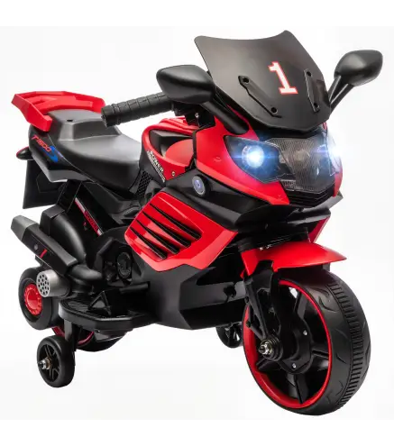 Moto Eléctrica para Niños 6V con Ruedas de Apoyo Música Faro para Niños de 18-36 Mesas Rojo