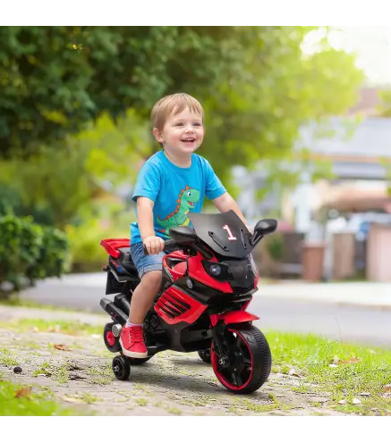 Moto Eléctrica para Niños 6V con Ruedas de Apoyo Música Faro para Niños de 18-36 Mesas Rojo