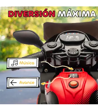 Moto Eléctrica para Niños 6V con Ruedas de Apoyo Música Faro para Niños de 18-36 Mesas Rojo