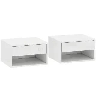 Juego de 2 Mesitas de Noche Flotantes Mesillas de Noche con Cajón y Estante Abierto 37x32x21 cm Blanco Brillante