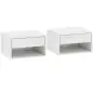 Juego de 2 Mesitas de Noche Flotantes Mesillas de Noche con Cajón y Estante Abierto 37x32x21 cm Blanco Brillante