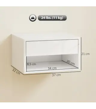 Juego de 2 Mesitas de Noche Flotantes Mesillas de Noche con Cajón y Estante Abierto 37x32x21 cm Blanco Brillante