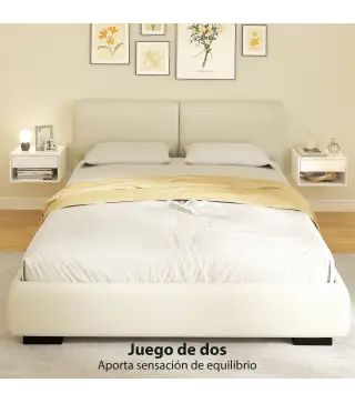 Juego de 2 Mesitas de Noche Flotantes Mesillas de Noche con Cajón y Estante Abierto 37x32x21 cm Blanco Brillante