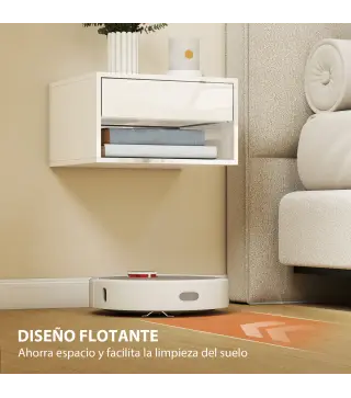 Juego de 2 Mesitas de Noche Flotantes Mesillas de Noche con Cajón y Estante Abierto 37x32x21 cm Blanco Brillante