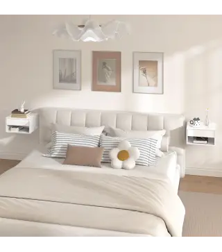 Juego de 2 Mesitas de Noche Flotantes Mesillas de Noche con Cajón y Estante Abierto 37x32x21 cm Blanco Brillante