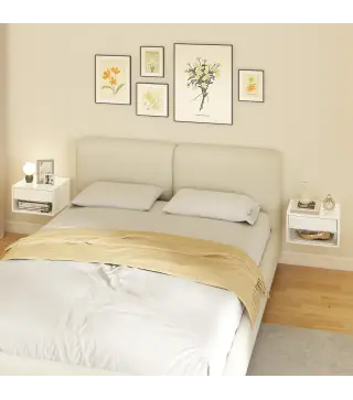 Juego de 2 Mesitas de Noche Flotantes Mesillas de Noche con Cajón y Estante Abierto 37x32x21 cm Blanco Brillante