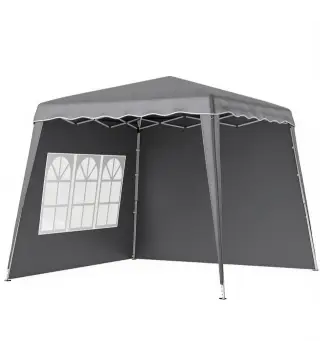 Carpa Plegable Pop-up 2,89x2,89m Cenador Pabellón de Jardín con Paredes Laterales Altura Ajustable Protección UV50+ Gris