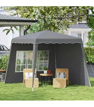 Carpa Plegable Pop-up 2,89x2,89m Cenador Pabellón de Jardín con Paredes Laterales Altura Ajustable Protección UV50+ Gris
