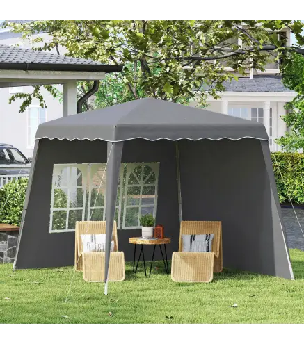 Carpa Plegable Pop-up 2,89x2,89m Cenador Pabellón de Jardín con Paredes Laterales Altura Ajustable Protección UV50+ Gris