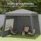 Carpa Plegable Pop-up 2,89x2,89m Cenador Pabellón de Jardín con Paredes Laterales Altura Ajustable Protección UV50+ Gris