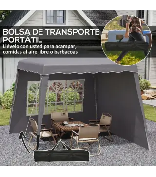 Carpa Plegable Pop-up 2,89x2,89m Cenador Pabellón de Jardín con Paredes Laterales Altura Ajustable Protección UV50+ Gris
