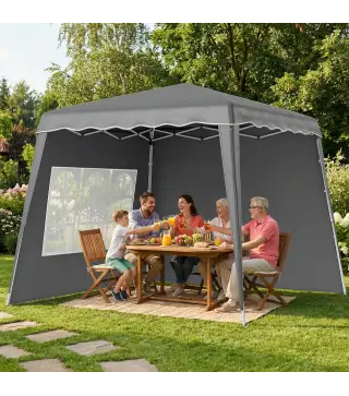 Carpa Plegable Pop-up 2,89x2,89m Cenador Pabellón de Jardín con Paredes Laterales Altura Ajustable Protección UV50+ Gris