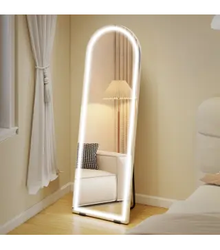 Espejo de Pie Cuerpo Entero con Luces 150x50cm Arqueado sin Marco 3 Temperaturas de Color Brillo Ajustable Transparente