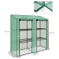 Invernadero de Jardín de 3 Niveles con Estantes Techo Inclinado y Puertas con Cremallera 143x46x141/151 cm Verde