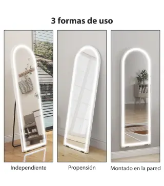Espejo de Pie Cuerpo Entero con Luces 150x50cm Arqueado sin Marco 3 Temperaturas de Color Brillo Ajustable Transparente