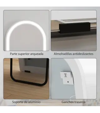 Espejo de Pie Cuerpo Entero con Luces 150x50cm Arqueado sin Marco 3 Temperaturas de Color Brillo Ajustable Transparente