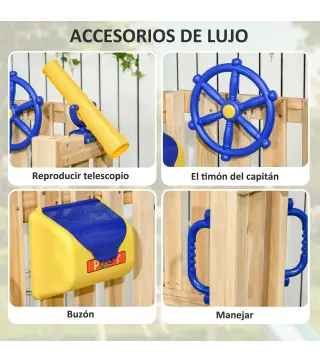 Columpio y Tobogán Infantil Exterior de Madera con Volante Telescopio para Niños de 18-48 Meses Madera Natural