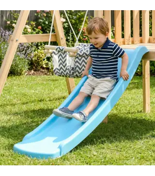 Columpio y Tobogán Infantil Exterior de Madera con Volante Telescopio para Niños de 18-48 Meses Madera Natural