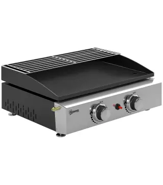 Barbacoa de Gas con 2 Quemadores 5 kW Barbacoa Portátil con Plancha Rejilla Calentadora y Recogedor Grasa Negro