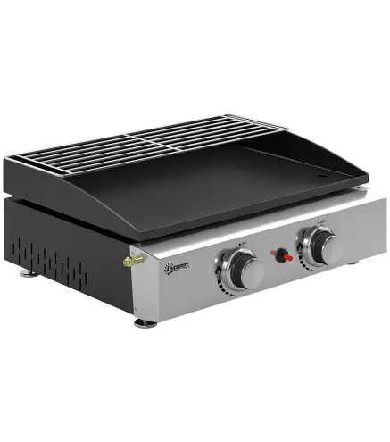 Barbacoa de Gas con 2 Quemadores 5 kW Barbacoa Portátil con Plancha Rejilla Calentadora y Recogedor Grasa Negro