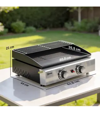 Barbacoa de Gas con 2 Quemadores 5 kW Barbacoa Portátil con Plancha Rejilla Calentadora y Recogedor Grasa Negro