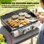 Barbacoa de Gas con 2 Quemadores 5 kW Barbacoa Portátil con Plancha Rejilla Calentadora y Recogedor Grasa Negro