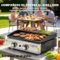 Barbacoa de Gas con 2 Quemadores 5 kW Barbacoa Portátil con Plancha Rejilla Calentadora y Recogedor Grasa Negro