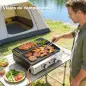 Barbacoa de Gas con 2 Quemadores 5 kW Barbacoa Portátil con Plancha Rejilla Calentadora y Recogedor Grasa Negro