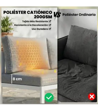 Conjunto de Jardín Exterior con Cojines 3 Sofás de 2 Plazas Mesa con Tablero Efecto Madera WPC y Cojines Gris y Blanco