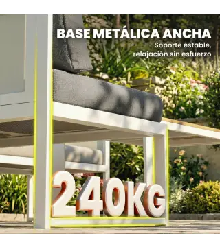 Conjunto de Jardín Exterior con Cojines 3 Sofás de 2 Plazas Mesa con Tablero Efecto Madera WPC y Cojines Gris y Blanco