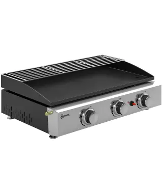 Barbacoa de Gas con 3 Quemadores 7,5 kW Barbacoa Portátil con Plancha Rejilla Calentadora y Recogedor Grasa Negro