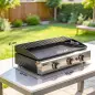 Barbacoa de Gas con 3 Quemadores 7,5 kW Barbacoa Portátil con Plancha Rejilla Calentadora y Recogedor Grasa Negro