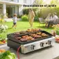 Barbacoa de Gas con 3 Quemadores 7,5 kW Barbacoa Portátil con Plancha Rejilla Calentadora y Recogedor Grasa Negro