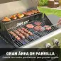 Barbacoa de Gas con 4 Quemadores 12,8 kW Termómetro Parrillas de Hierro Fundido Mesas Laterales Armario y Ruedas Negro