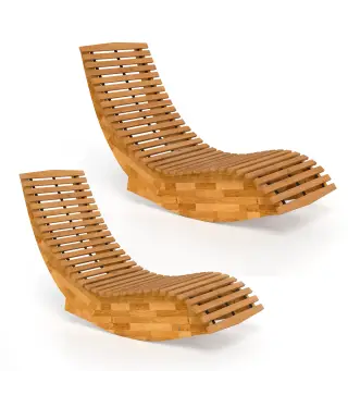 Conjunto de 2 Sillas Mecedoras de Jardín de Madera Ergonómica Plegable con Diseño Listonado 60x156x77 cm Natural