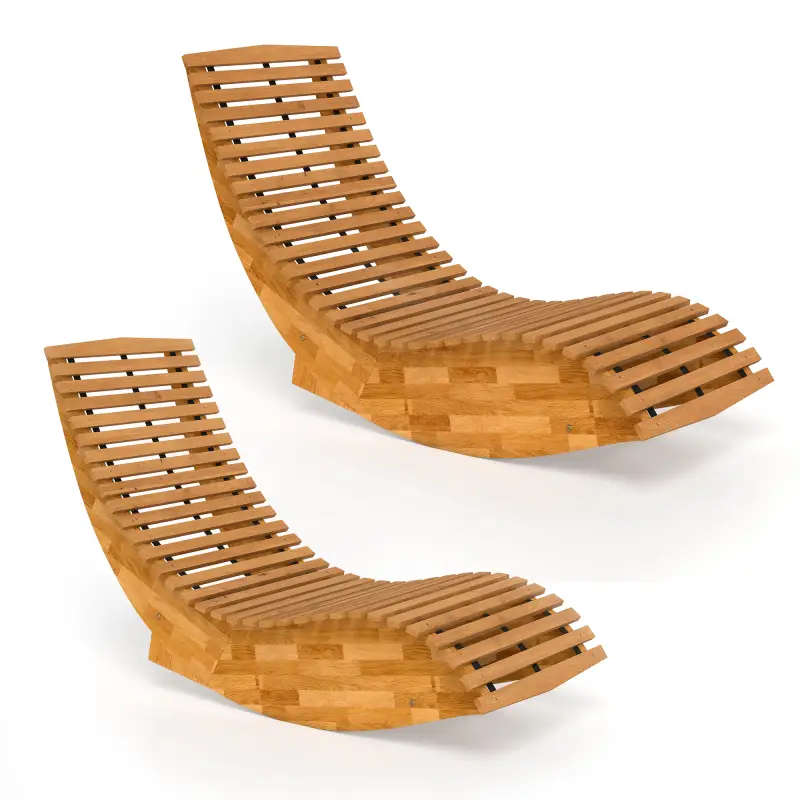 Conjunto de 2 Sillas Mecedoras de Jardín de Madera Ergonómica Plegable con Diseño Listonado 60x156x77 cm Natural